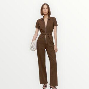 Reformation Jeans Cassidy Chocolate Brown Denim Jumpsuit